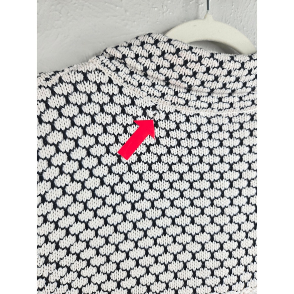 Habitat Crochet Button Front Knit Cardigan Sweater M White Black Cottage Artsy - Picture 7 of 12